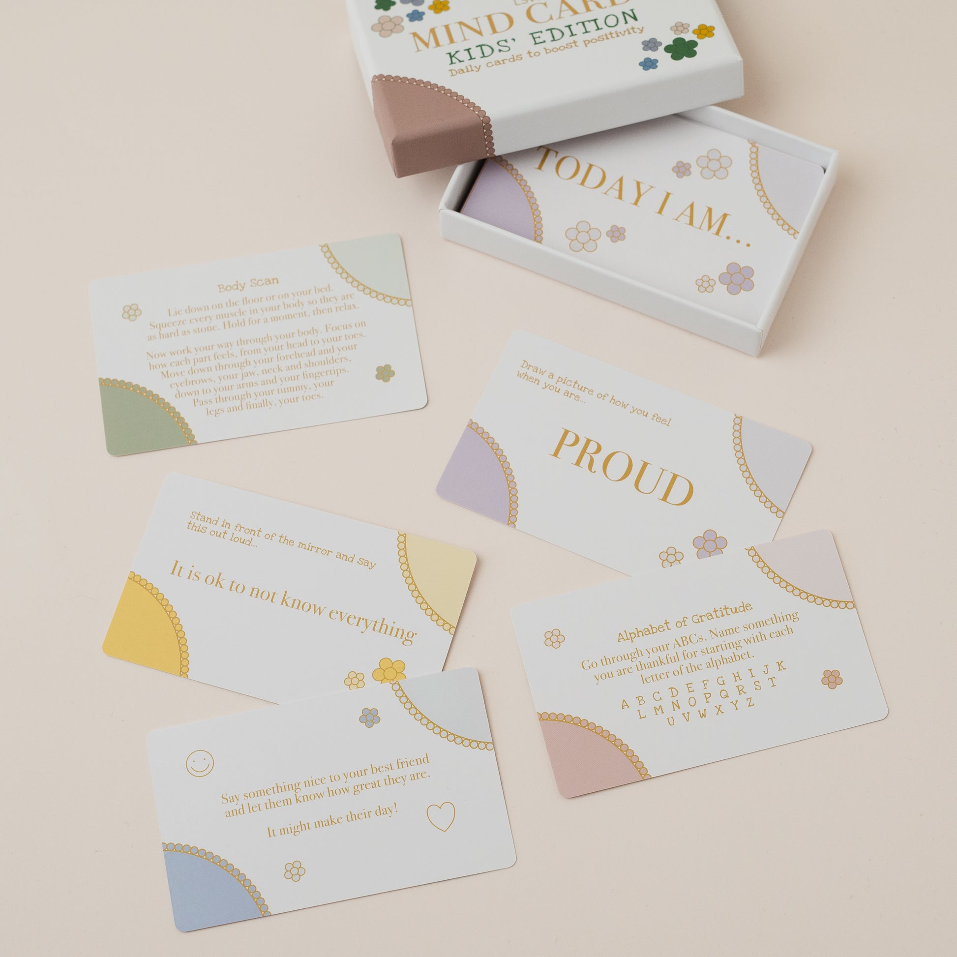 Mind Care Kids Edition card set on a beige background